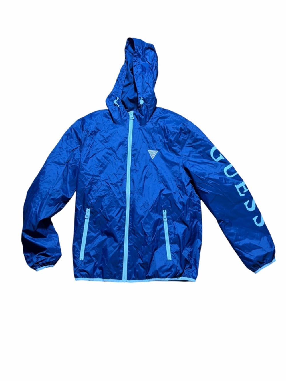GUESS Blue Lightweight Hooded Windbreaker